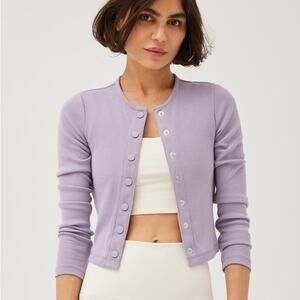 Outdoor Voices NWT CozyRib Cropped Cardigan Earl Grey Light Purple Size Small